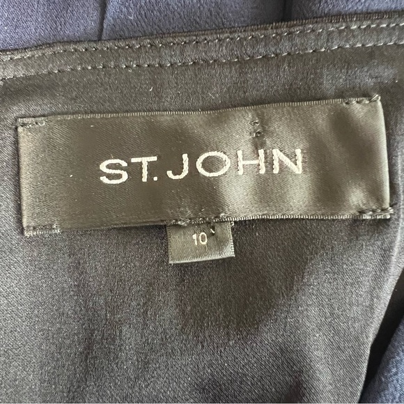 ST. JOHN Designer Mini Dress Asymmetrical Silk Navy Black Sleeveless Size 10 - Picture 9 of 13